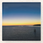 Sailing from the Harbour Blue Yellow Sunset Photo ガラスコースター (正面)