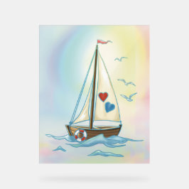 Sailing Hearts – Minimalist Boat with Love Sails アクリルサイン