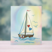 Sailing Hearts – Minimalist Boat with Love Sails アクリルサイン (ニュートラル)