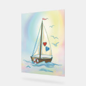 Sailing Hearts – Minimalist Boat with Love Sails アクリルサイン (傾斜)