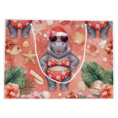 Sailing Hippo Christmas Bikini on big wave ラージペーパーバッグ (裏面)
