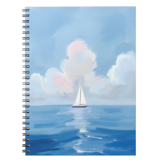 Sailing in Blue | Coastal Sailboat Ocean Painting ノートブック (正面)