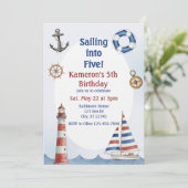 Sailing into Five, Watercolor 5th Birthday 招待状 (スタンド正面)
