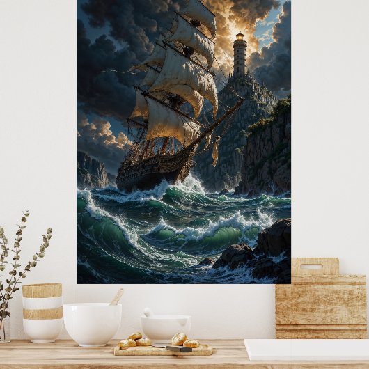 Sailing into Storms Fantasy Poster ポスター (キッチン)