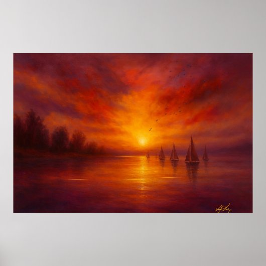 Sailing into Sunset - Fiery Sky Over Calm Waters ポスター (正面)