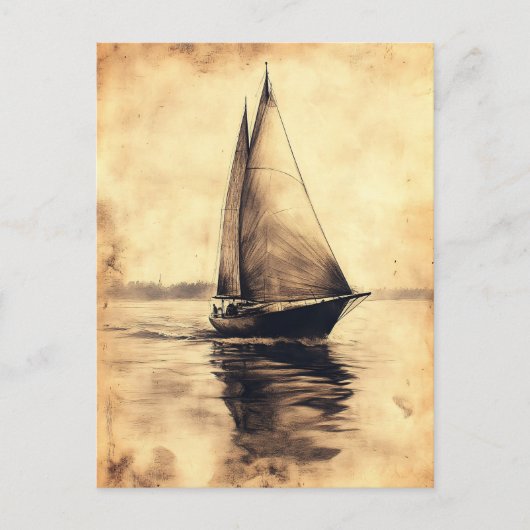 Sailing Ship in Charcoal on Parchment ポストカード (正面)