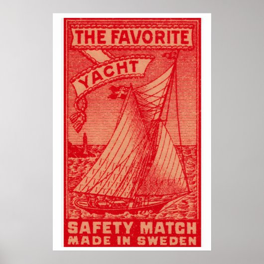 Sailing Yacht Matchbox Art Print, Swedish Vintage ポスター (正面)