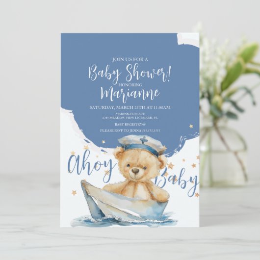  Sailor Bear Boy Baby Shower  Invitation 招待状 (スタンド正面)