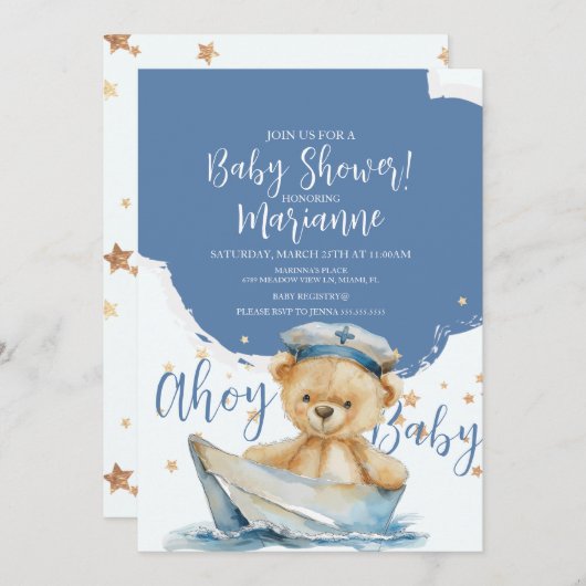  Sailor Bear Boy Baby Shower  Invitation 招待状 (正面/裏面)