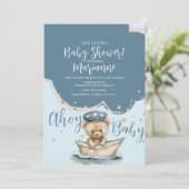 Sailor Bear Boy Stars Baby Shower Invitation 招待状 (スタンド正面)