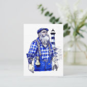 Sailor Holding Bell Standing Near Coastal Lighthou ポストカード (スタンド正面)
