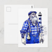 Sailor Holding Bell Standing Near Coastal Lighthou ポストカード (正面/裏面)
