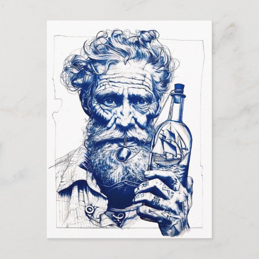 Sailor Holding Bottle Containing Small Model Ship ポストカード (正面)