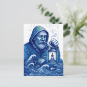 Sailor Holding Lantern While Fish Holds Umbrella ポストカード (スタンド正面)