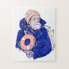 Sailor Holding Lifebuoy Wearing Orange Knit Cap ジグソーパズル