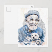 Sailor Holding Small Westie Dog In Arms ポストカード (正面/裏面)