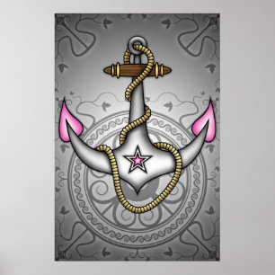 Sailor Jerry Retro Tattoo Anchor  Chic Grunge ポスター