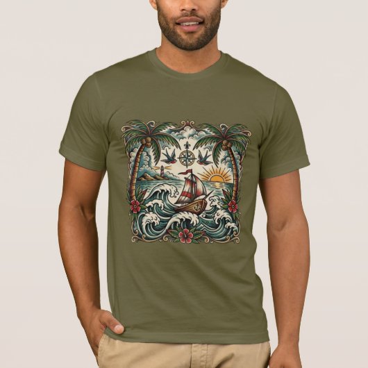 Sailor Jerry Style Tropical Paradise T-Shirt – Tra Tシャツ (正面)