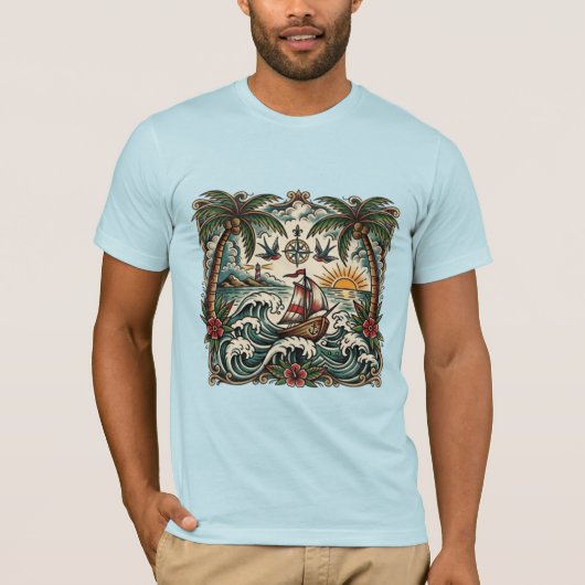 Sailor Jerry Style Tropical Paradise T-Shirt – Tra Tシャツ (正面)