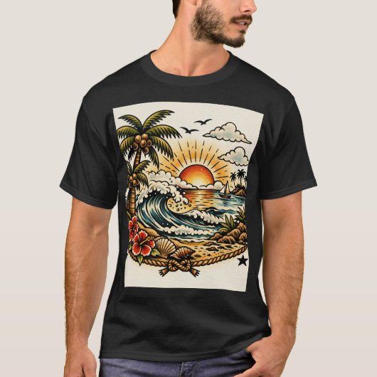 Sailor Jerry Tropical Paradise Tattoo Art Tシャツ (正面)