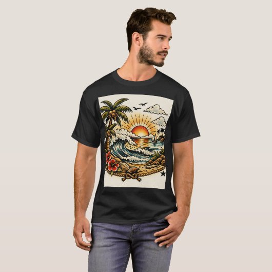 Sailor Jerry Tropical Paradise Tattoo Art Tシャツ (正面フル)