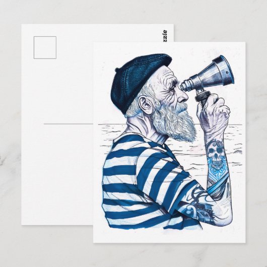 Sailor Looking Through Telescope Toward Distant Ho ポストカード (正面/裏面)