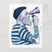 Sailor Looking Through Telescope Toward Distant Ho ポストカード (正面)