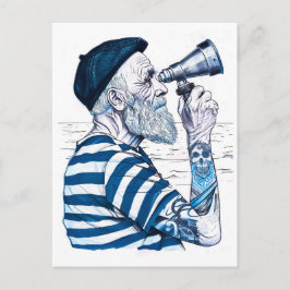 Sailor Looking Through Telescope Toward Distant Ho ポストカード