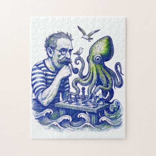 Sailor Playing Chess With Large Curious Octopus ジグソーパズル (縦)
