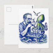 Sailor Playing Chess With Large Curious Octopus ポストカード (正面/裏面)