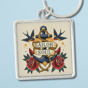 "Sailor Soul" アンカータトゥーアート - ヴィンテージナautical キーホルダー