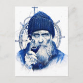 Sailor Steering Wooden Ship Wheel With Pipe ポストカード (正面)