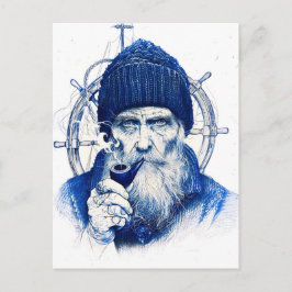 Sailor Steering Wooden Ship Wheel With Pipe ポストカード