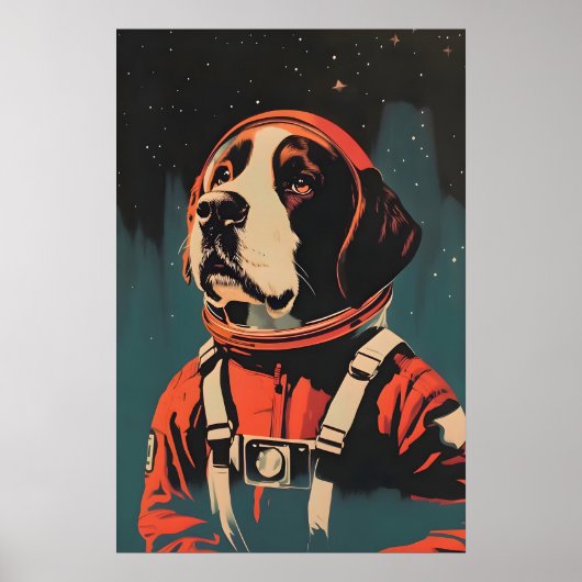 Saint Bernard Astronaut Poster, St Bernard Retro ポスター (正面)