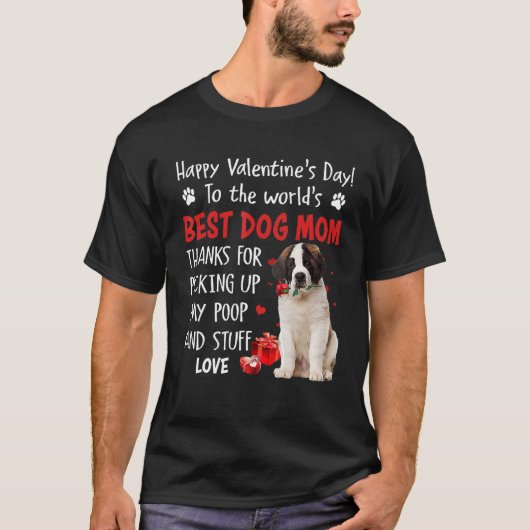 Saint Bernard Best Dog Mom Valentines Day Funny Pu Tシャツ (正面)