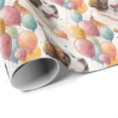 Saint Bernard Birthday Balloons Watercolor ラッピングペーパー (ロールコーナー)