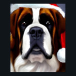 Saint Bernard Christmas ポスター<br><div class="desc">Cute illustration of a Saint Bernard dog wearing a Santa hat.</div>
