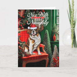 Saint Bernard Christmas Dog Naughty or Nice シーズンカード