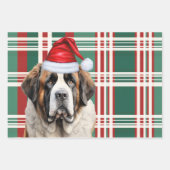 Saint Bernard Christmas Dog Red Green Plaid ラッピングペーパーシート (正面3)