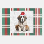 Saint Bernard Christmas Dog Red Green Plaid ラッピングペーパーシート (正面)