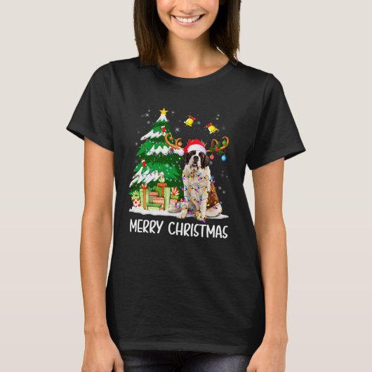 Saint Bernard Christmas Lights Tree Santa Xmas Paj Tシャツ (正面)