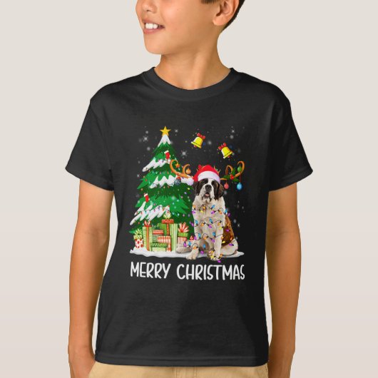 Saint Bernard Christmas Lights Tree Santa Xmas Paj Tシャツ (正面)