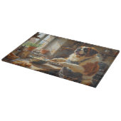 Saint Bernard Cooking in Kitchen カッティングボード (角)