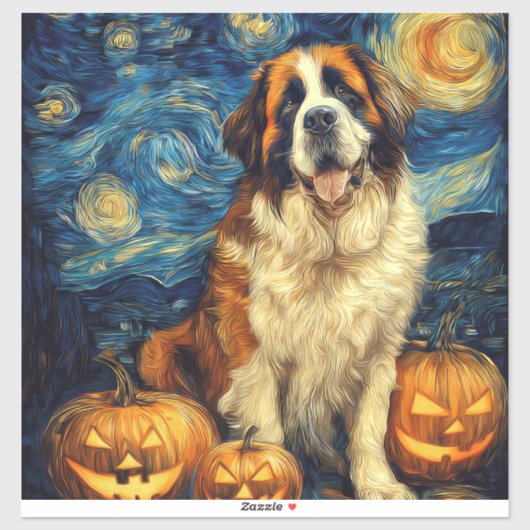 Saint Bernard Cute Dog Halloween Jack O Lantern Pu シール (シート)