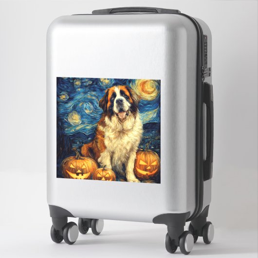 Saint Bernard Cute Dog Halloween Jack O Lantern Pu シール (スーツケース)