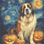 Saint Bernard Cute Dog Halloween Jack O Lantern Pu シール (正面)