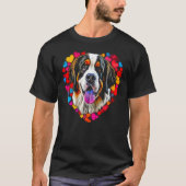 Saint Bernard Dog Blue Red Heart Love Tシャツ (正面)