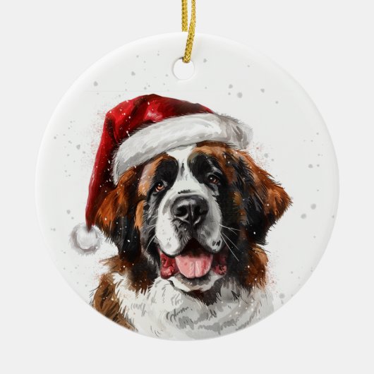 Saint Bernard Dog Christmas Personalized セラミックオーナメント (正面)