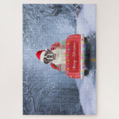 Saint Bernard Dog in Snow sitting Christmas Truck  ジグソーパズル (縦)