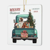 Saint Bernard Dog Retro Truck Christmas セラミックオーナメント (左)